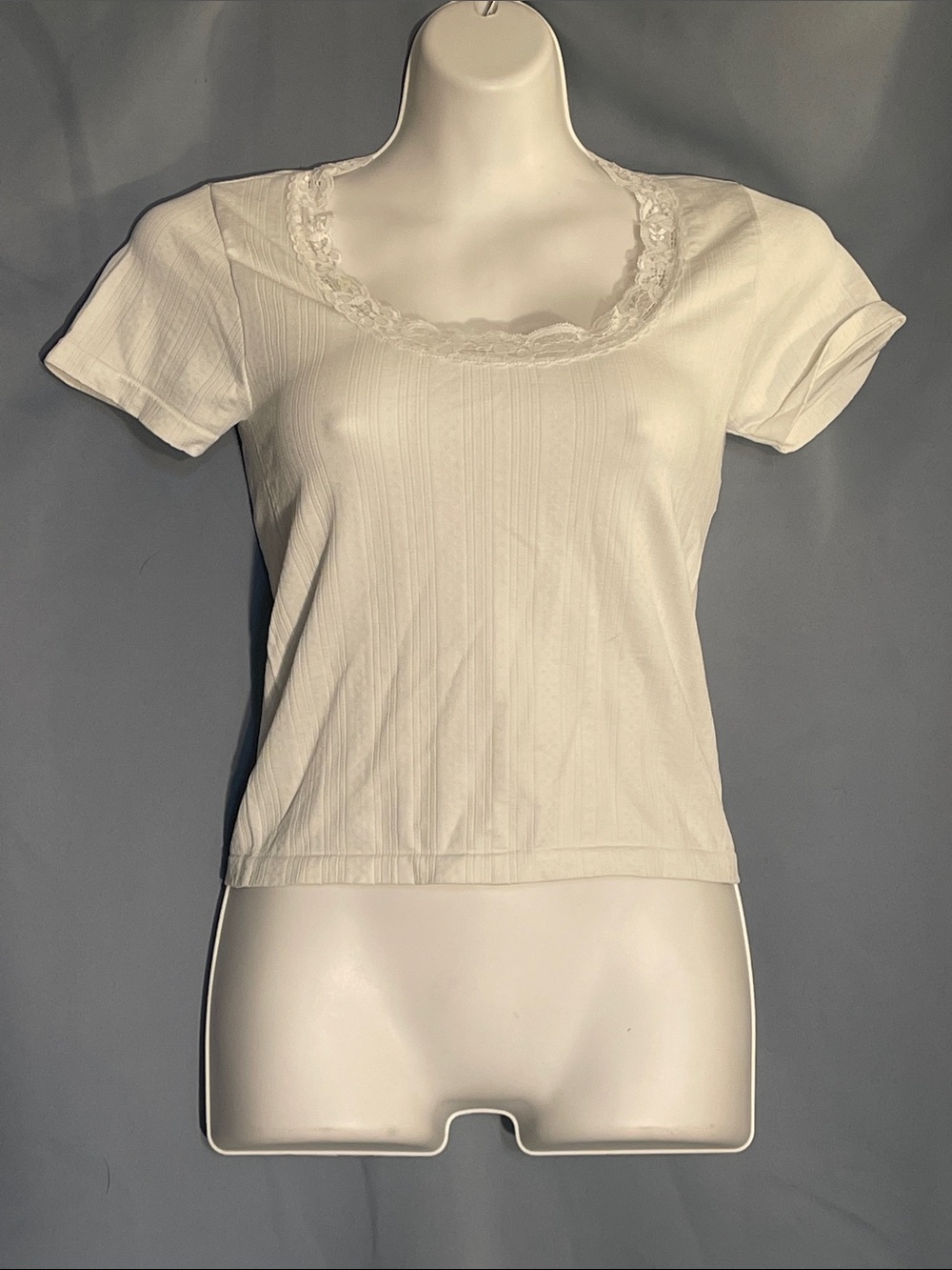 Women's Short-Sleeve Scoop Neck Lace-Trim Tee - White